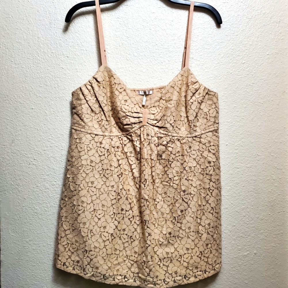 Metro 7 Tan Floral Knit Spaghetti Strap Blouse
